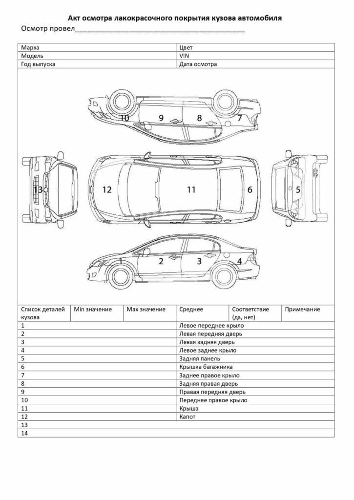 Акт приема передачи авто с рисунком авто